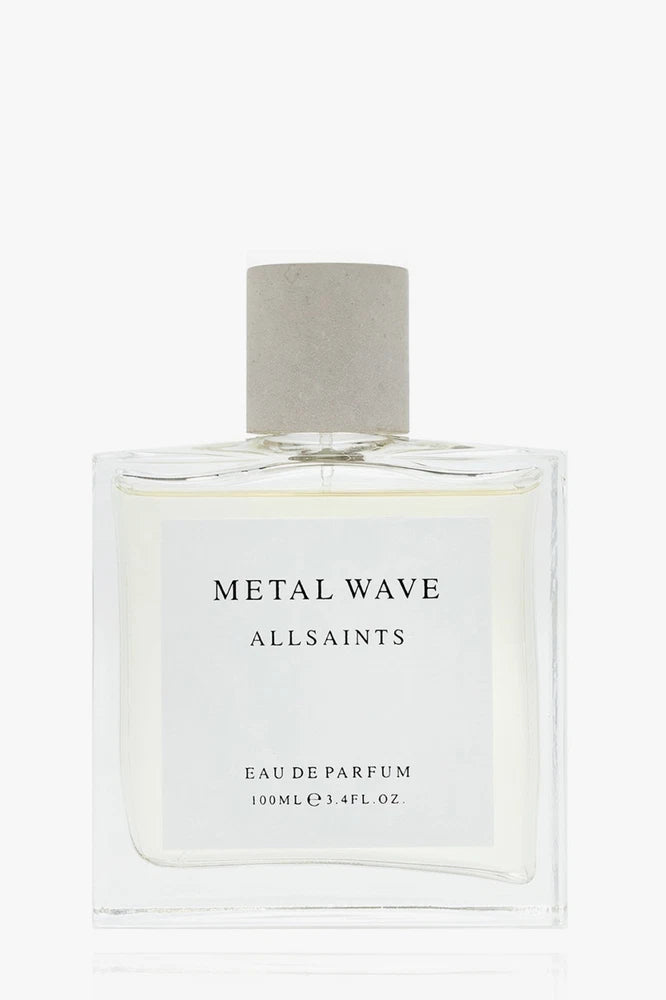 Metal Wave eau de parfum bottle with square glass and beige cap