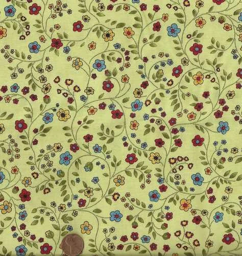 Fanciful green yellow blue red small flowers floral vines Wilmington fabric Flowering Plants