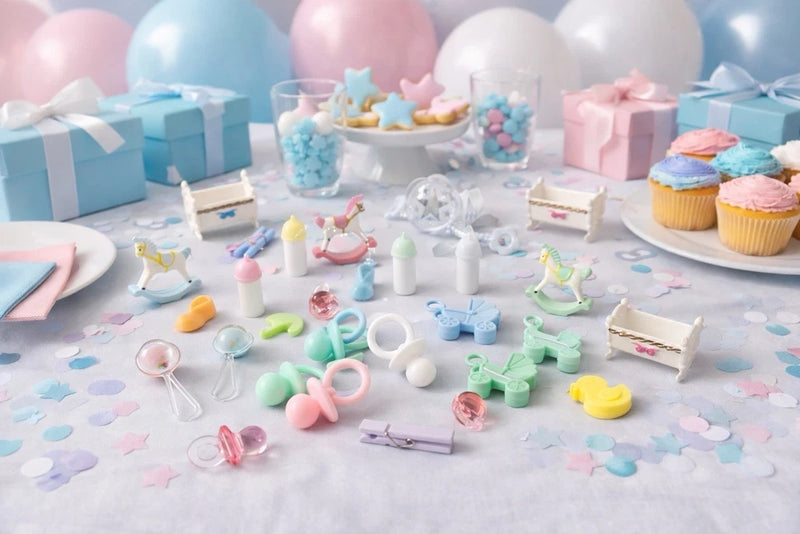 Pastel mini baby shower decoration assortment with small star and balloon figures