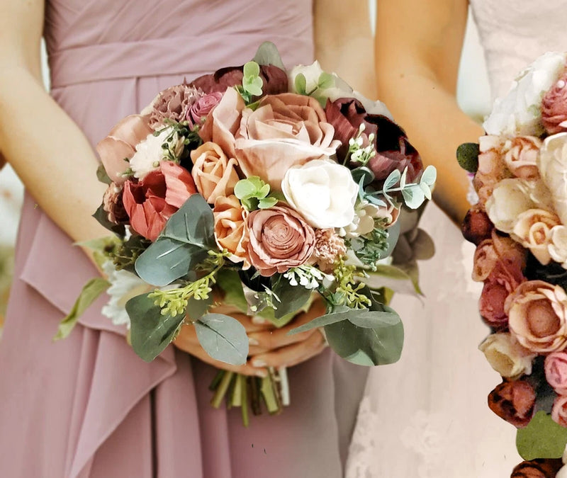 Mauve Burgundy Bridal Bridesmaid Bouquets Sola Wood Blush Pink Wedding Nosegay Bouquet
