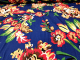 Tropical Floral  Brushed Jersey Knit Fabric Blue Parrot Flowers By the Yard Flowering Plants