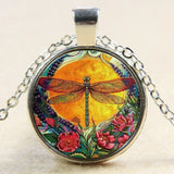 DRAGONFLY SUN FLOWER pendant 925 Sterling plated Silver 22" necklace mom female Sunflower