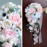 Wedding Bouquet Silk Flowers Waterfall Shape Silk Roses Water Drop Home Bouquet