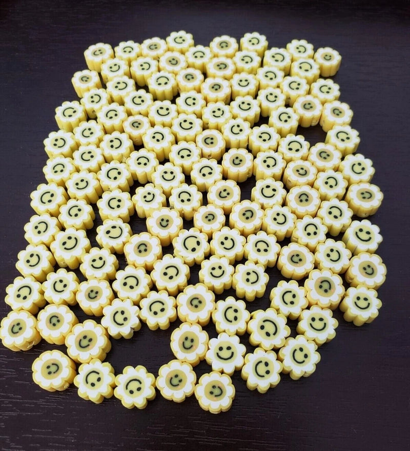 70pcs Yellow Polymer Clay Sunflower Spacer Smiling Beads For DIY Sunflower