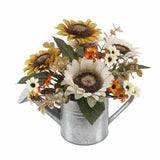 Flora Bunda Artificial Flowers 9" Sunflowers Mix in Watering Can 9"w Water Tin Sunflower