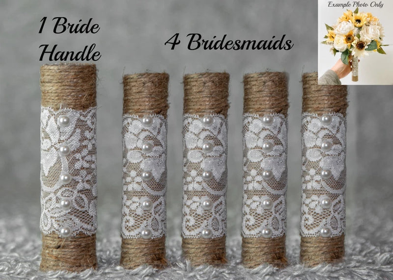 5pc Twine Burlap Lace Wedding Bouquet Holder Bride DIY For Silk Sola Flowers Bouquet