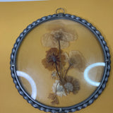 Vintage Dried Pressed Flowers Rope Twist Pewter Frame Window Suncatcher 6-3/4"R Dried Flower