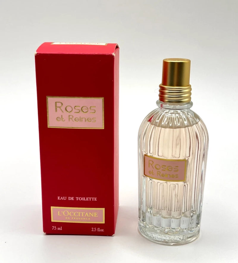 L'Occitane Roses et Reines eau de toilette, glass bottle with gold cap and red box