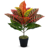 15.7" Artificial Croton Real Touch Potted Plant Artificial Indoor Decor, Fake... Green Plant