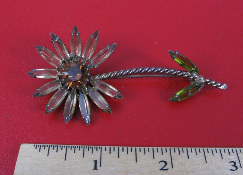 VINTAGE RHINESTONE SUNFLOWER FLOWER PIN BROOCH FLASHY CLASSY SPARKLY NICE !! Sunflower