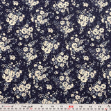 Cranston 2009 Navy Off White Florals Cotton Fabric Remnant 12" x 44" Flowering Plants