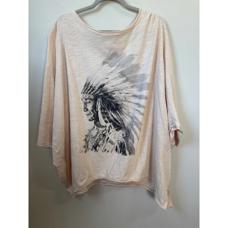 Jaded Gypsy Oversized Native American Chief Graphic Tee Boho One Size Roses