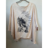 Jaded Gypsy Oversized Native American Chief Graphic Tee Boho One Size Roses