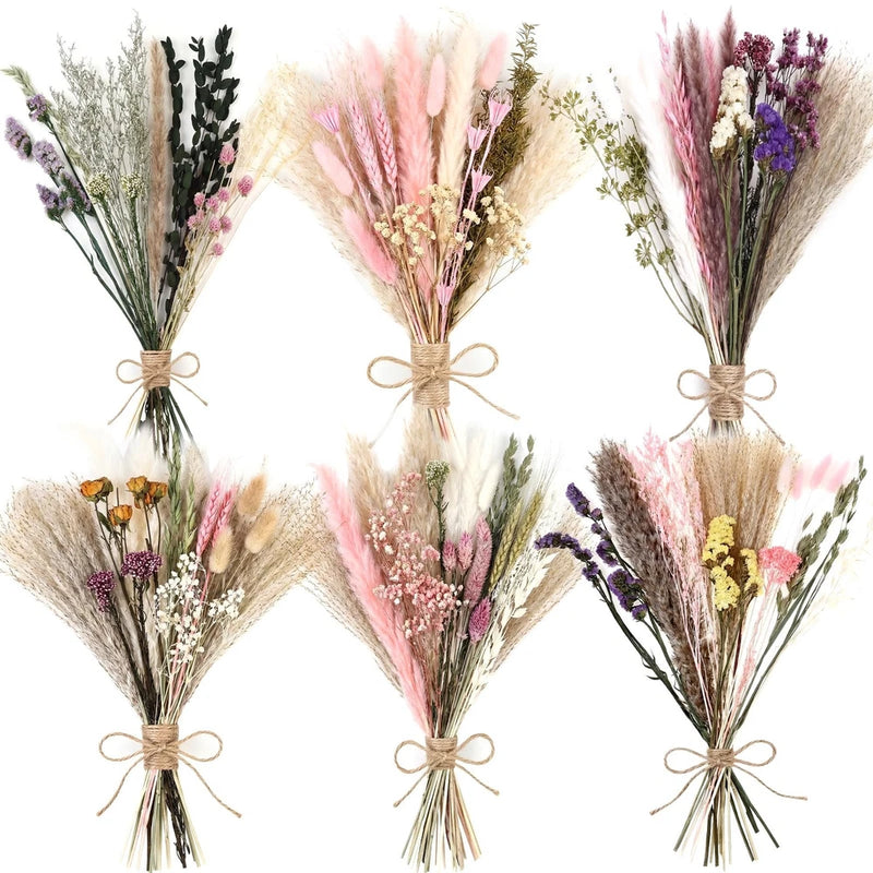 Large Dried Flower Bouquet 6 Bunches Pink Pampas Grass & Roses for Boho Decor Dried Flower