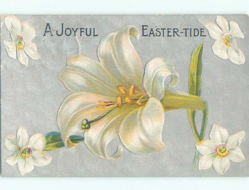 Rectangular pre-linen Easter lily panel with white flowers, yellow centers, green stems.