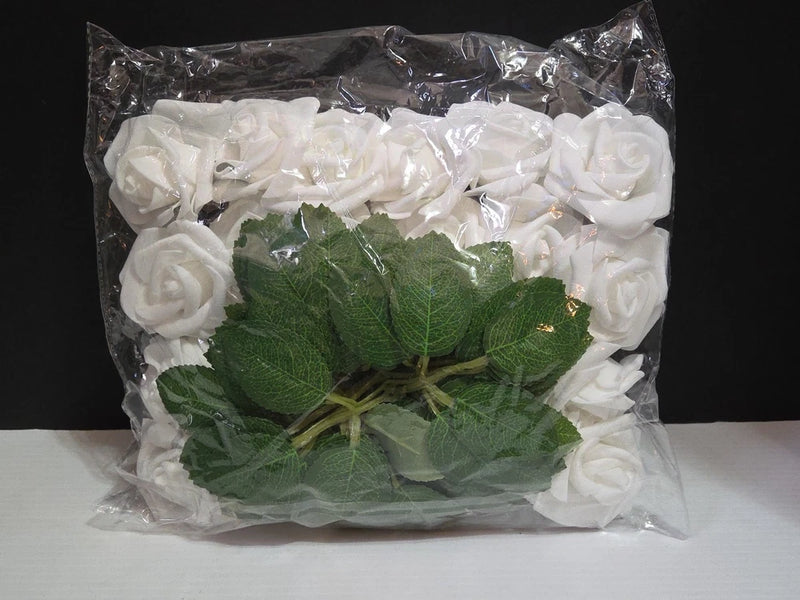 24 pc Artificial White Foam Rose Wedding Bouquet Baby Shower Flowers 2 Dozen DIY Bouquet