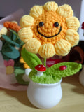 Handmade mini crochet smiley face sunflower small potted flower wool flower Sunflower