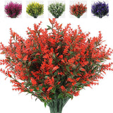 8 Bundles set Artificial Flowers Fake Plants Flower Outdoor UV Resistant Plastic Garden Plants