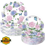 Mumufy Hydrangea Plates 100 Pcs, 9" and 7" Disposable Floral Hydrangea