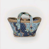 Lily Waters Quilted Floral Tote Bag Handbag Blue& Brown Floral 9"x14" Lily