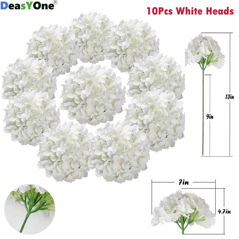 10Pack Silk Hydrangea Artificial Flowers Heads with Stems for Home Wedding Decor Hydrangea