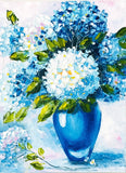 Oil Original Hydrangea Painting Impasto Art Withe Blue Book Shelf Decor 9 x 7" Hydrangea
