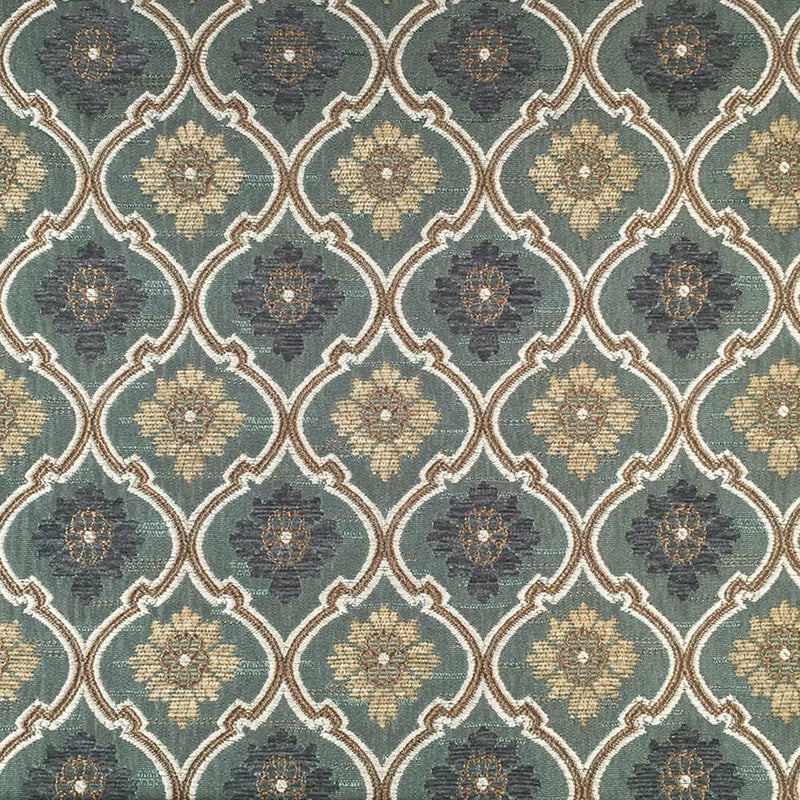 TEAL IVORY FLORAL TRELLIS CHENILLE UPHOLSTERY BROCADE FABRIC (56 in.) BTY Flowering Plants