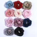 5CM New Artificial Bling Burned Peony Flower For Hair Clips Sparkling Fabric Ros Peony