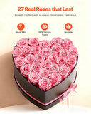 Pink Forever Flowers, 27 Preserved Roses In A Heart Shape Box, Eternal Flowers Bouquet