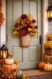 Fall front door basket, deep purple sunflower and pear front door decor wreath Sunflower