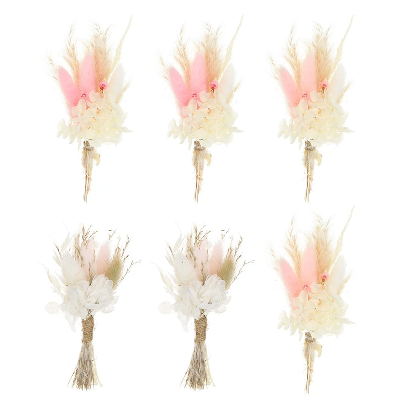 6 Pcs Mini Pampas Grass Dried Flower Bouquet Dark Pink/light Pink/Pink Dried Flower