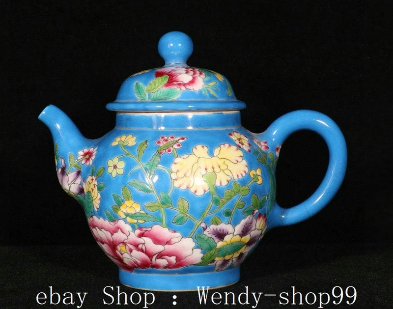 6" Qianlong Marked Colour Enamel Porcelain Gilt Peony Flower Teapot Teakettle Peony