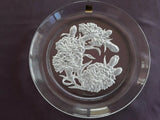 T YAMAMOTO CARNATIONS (MAY) HOYA FLOWER OF THE MONTH ENGRAVED CRYSTAL PLATE VGC Carnation