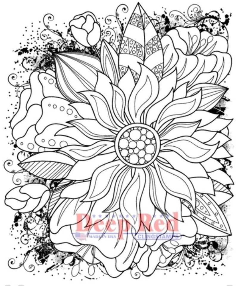 Deep Red Rubber Stamp Color Me Sunflower Flower Garden Collage Sunflower