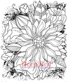 Deep Red Rubber Stamp Color Me Sunflower Flower Garden Collage Sunflower