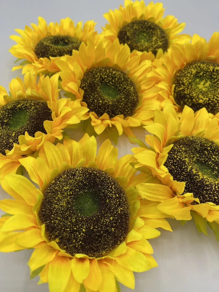 Yellow sunflower heads with dark centers, floral decor prop set