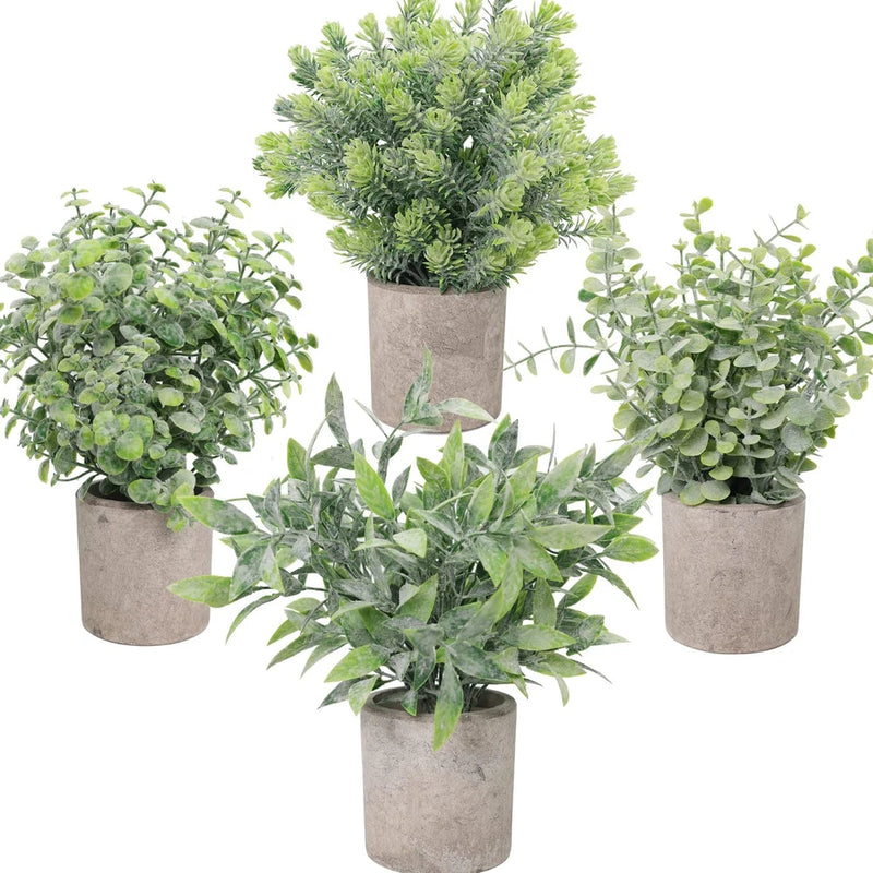 Fake Plants 4 Pack Small Artificial Plants Mini Faux Eucalyptus Boxwood Green... Green Plant