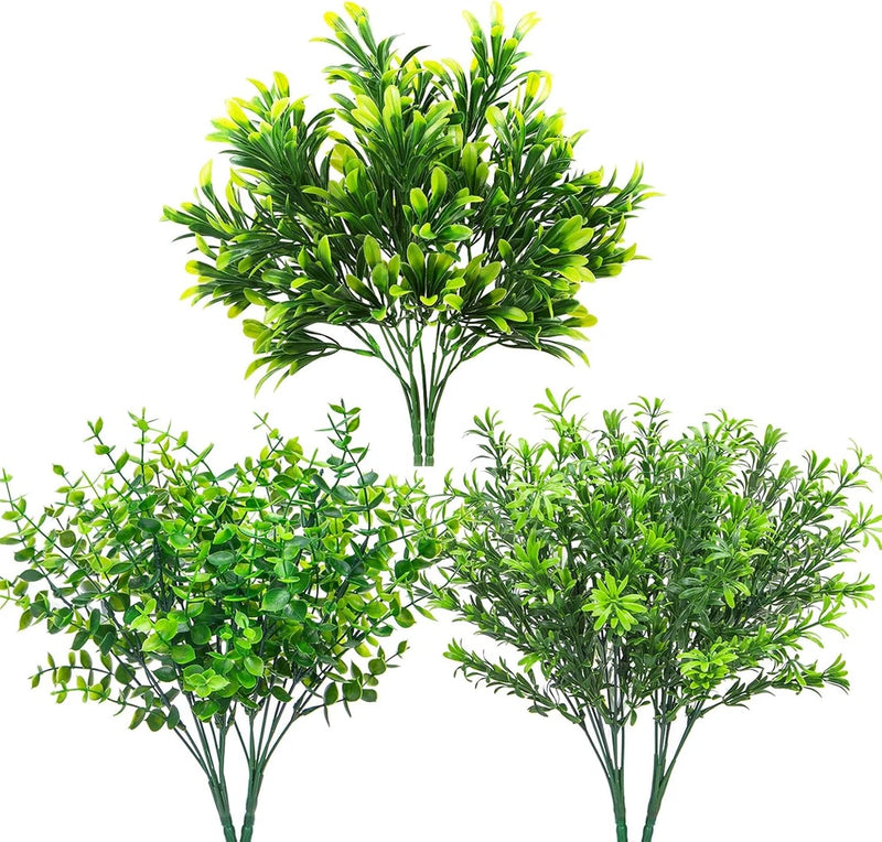 Ouddy Decor 6 Bundles Artificial Greenery Stems Mixed Fake Light Green Green Plant