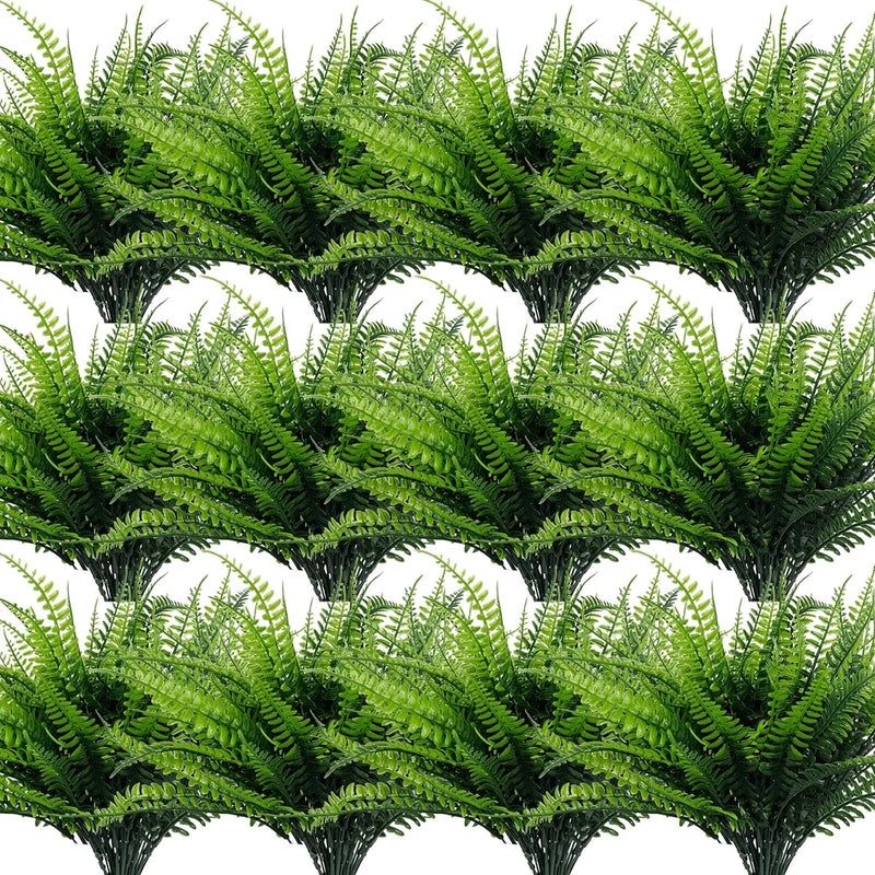 20 Pack UV Resistant Artificial Boston Fern Plants for Indoor Outdoor Decor Green Plant