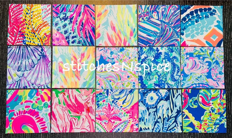 Set of 10 Lilly P. 5x5 Inch Fabric Squares Flowering Plants