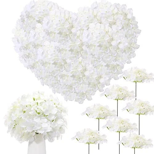 Pcs Hydrangea Artificial Flowers, Silk Flower Heads with Stems, Fake 200 White Hydrangea