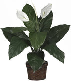 Lifelike Spathiphyllum Silk Plant in Elegant Wicker Basket - Green Plant