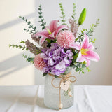 Faux Flowers with Vase, Artificial Silk Flowers in Vase, Fake Pink Lily,Purpl... Hydrangea