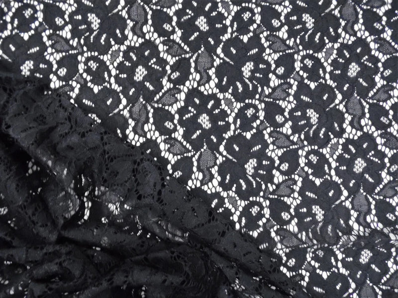 Embroidered Stretch Lace Apparel Fabric Sheer Floral Black GG300 Flowering Plants
