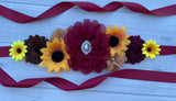 Maroon,Brown,Yellow Sunflower Maternity Sash ,Baby Shower Sash Sunflower