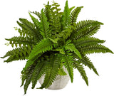 Boston Fern in White Planter - Lush Green Artificial Plant Decor Green Plant