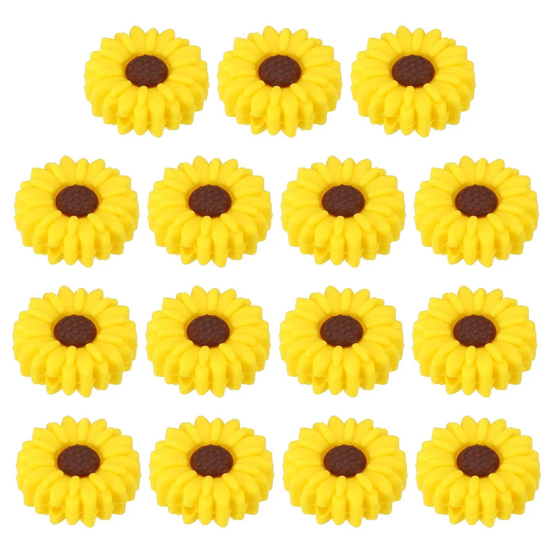 20mm Silicone Flower Beads, 15 Pcs Sunflower Bead, Yellow Brown Sunflower