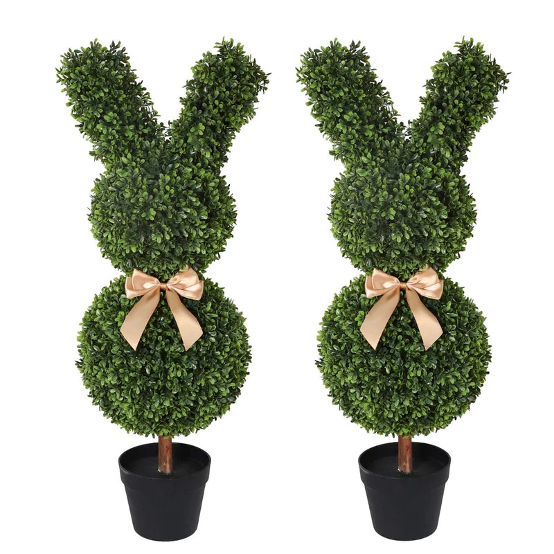 36" Artificial Bunny Topiary Trees for Easter(Set Of 2) Green Plant