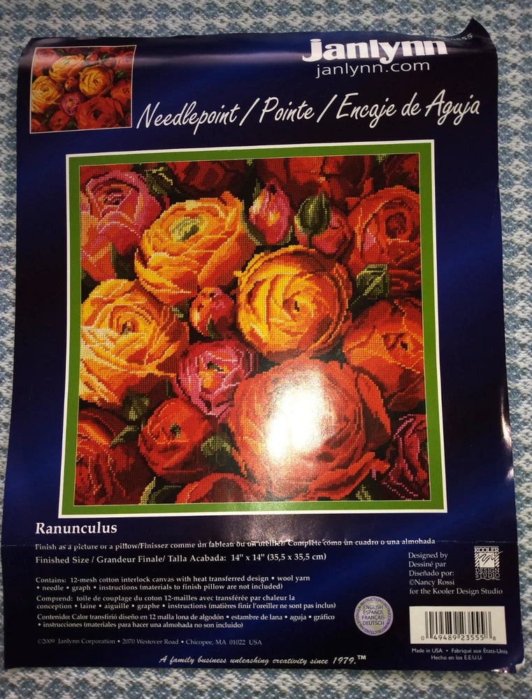 2009 Janlynn needlepoint kit RANUNCULUS orange/red flowers READ CONDITION NOTE Ranunculus