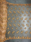 Andrea ANTIQUE GOLD 3D Floral Matte Corded Embroidery on Mesh Lace Fabric by th Flowering Plants
